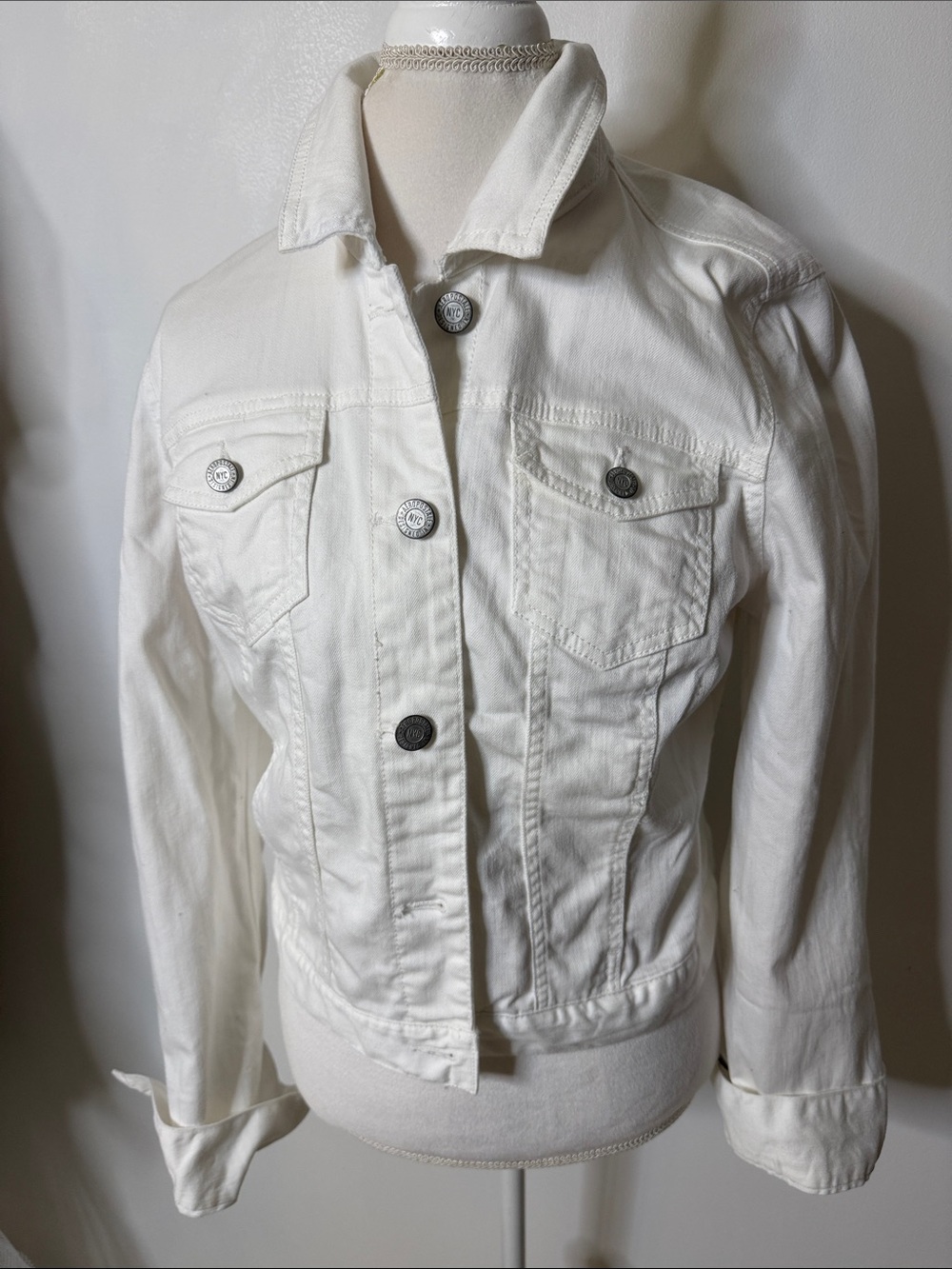 Aeropostale Women's White Denim Jean Jacket Sz XL